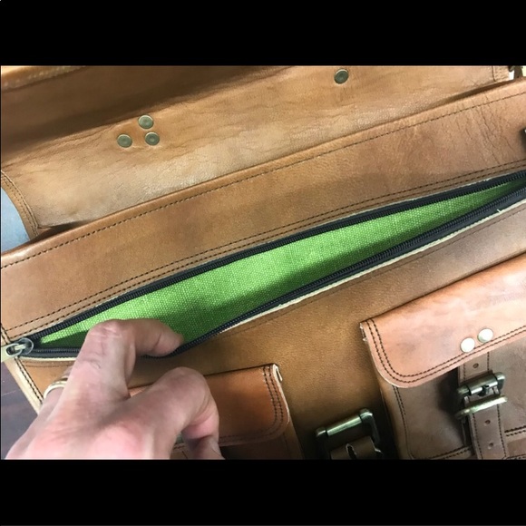 Skh leather laptop Briefcase d orange brown,NWT - Picture 7 of 8